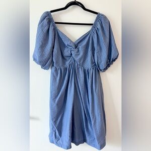 Altar’d State Blue Puff Sleeve Knot Front Dress | Size Small